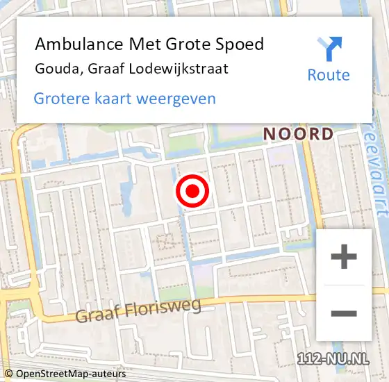 Locatie op kaart van de 112 melding: Ambulance Met Grote Spoed Naar Gouda, Graaf Lodewijkstraat op 29 december 2024 00:25