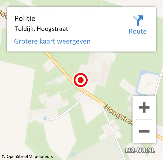 Locatie op kaart van de 112 melding: Politie Toldijk, Hoogstraat op 29 december 2024 01:50