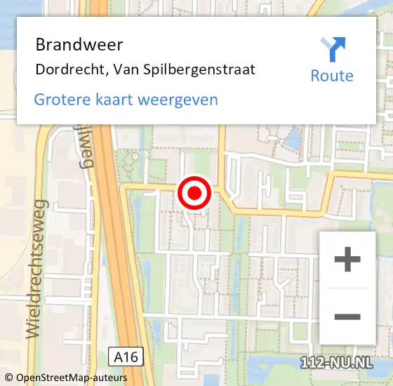 Locatie op kaart van de 112 melding: Brandweer Dordrecht, Van Spilbergenstraat op 29 december 2024 03:07