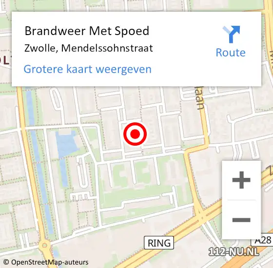 Locatie op kaart van de 112 melding: Brandweer Met Spoed Naar Zwolle, Mendelssohnstraat op 29 december 2024 04:47