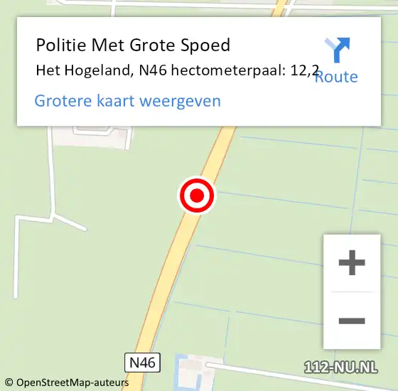 Locatie op kaart van de 112 melding: Politie Met Grote Spoed Naar Het Hogeland, N46 hectometerpaal: 12,2 op 29 december 2024 06:43