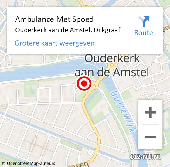 Locatie op kaart van de 112 melding: Ambulance Met Spoed Naar Ouderkerk aan de Amstel, Dijkgraaf op 29 december 2024 08:55