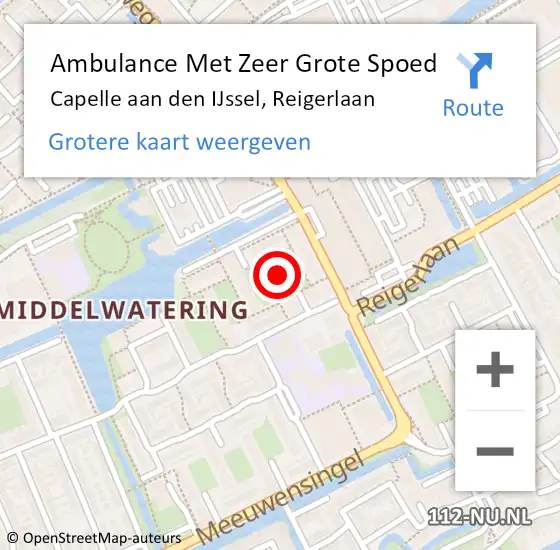 Locatie op kaart van de 112 melding: Ambulance Met Zeer Grote Spoed Naar Capelle aan den IJssel, Reigerlaan op 29 december 2024 09:34