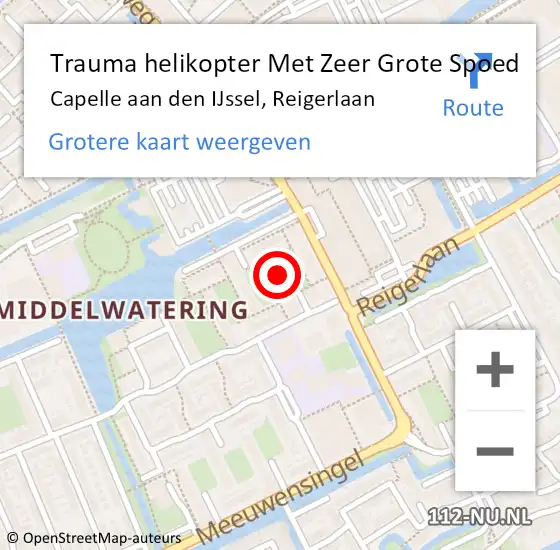 Locatie op kaart van de 112 melding: Trauma helikopter Met Zeer Grote Spoed Naar Capelle aan den IJssel, Reigerlaan op 29 december 2024 09:35