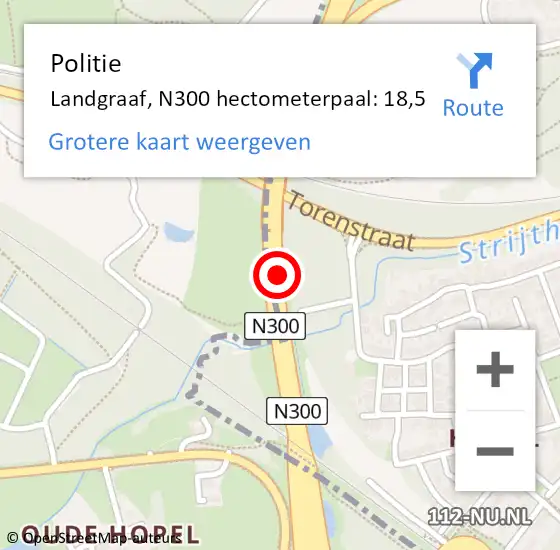 Locatie op kaart van de 112 melding: Politie Landgraaf, N300 hectometerpaal: 18,5 op 29 december 2024 09:48