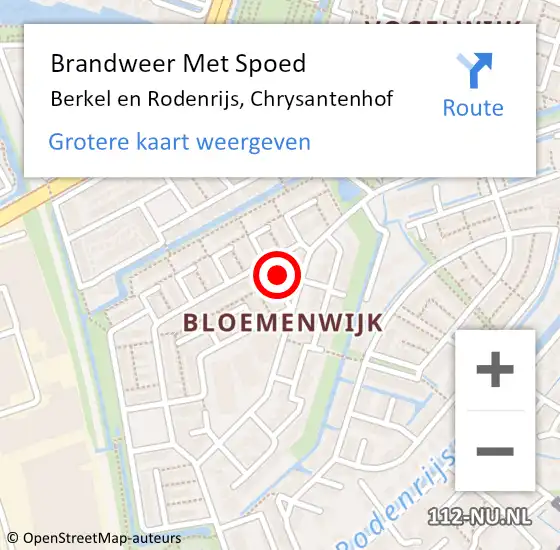 Locatie op kaart van de 112 melding: Brandweer Met Spoed Naar Berkel en Rodenrijs, Chrysantenhof op 29 december 2024 10:35