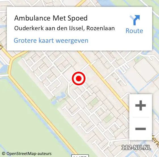 Locatie op kaart van de 112 melding: Ambulance Met Spoed Naar Ouderkerk aan den IJssel, Rozenlaan op 29 december 2024 10:38