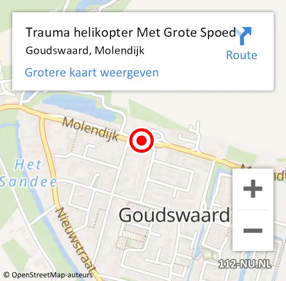 Locatie op kaart van de 112 melding: Trauma helikopter Met Grote Spoed Naar Goudswaard, Molendijk op 29 december 2024 11:04