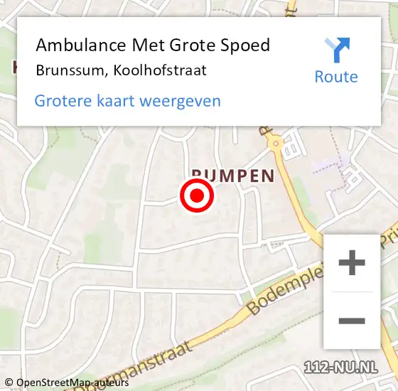 Locatie op kaart van de 112 melding: Ambulance Met Grote Spoed Naar Brunssum, Koolhofstraat op 31 oktober 2014 23:02