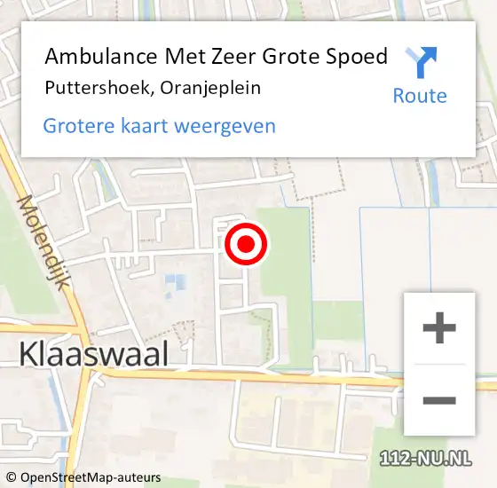 Locatie op kaart van de 112 melding: Ambulance Met Zeer Grote Spoed Naar Puttershoek, Oranjeplein op 29 december 2024 11:54