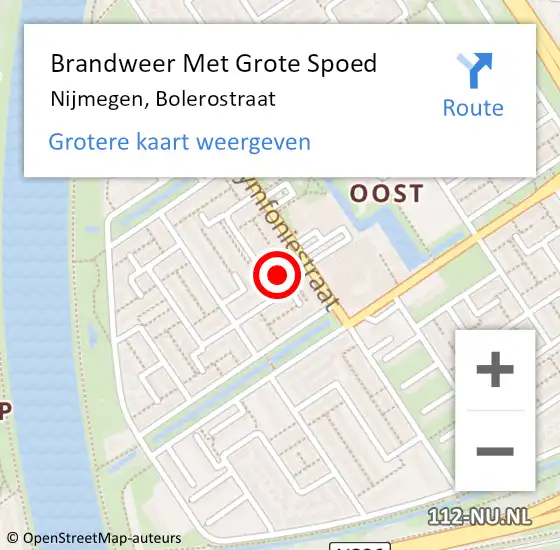 Locatie op kaart van de 112 melding: Brandweer Met Grote Spoed Naar Nijmegen, Bolerostraat op 29 december 2024 12:16