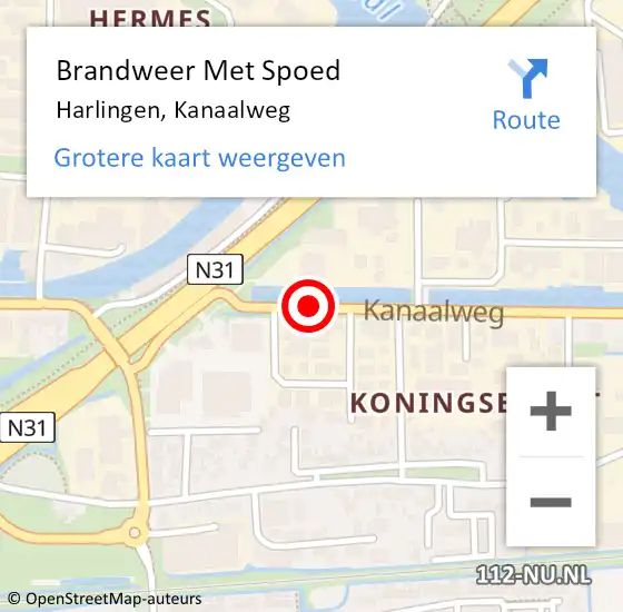 Locatie op kaart van de 112 melding: Brandweer Met Spoed Naar Harlingen, Kanaalweg op 19 oktober 2013 13:53