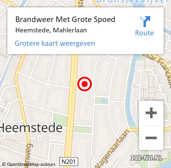 Locatie op kaart van de 112 melding: Brandweer Met Grote Spoed Naar Heemstede, Mahlerlaan op 29 december 2024 13:25