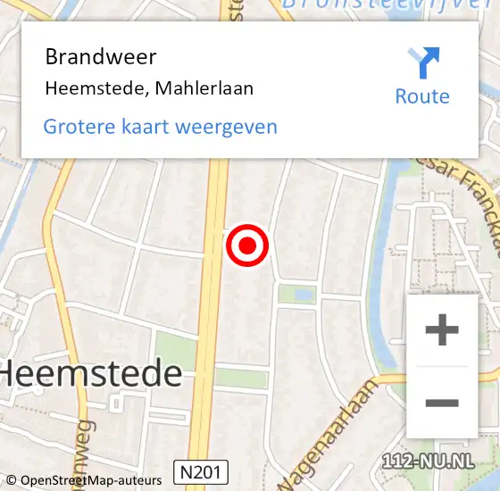 Locatie op kaart van de 112 melding: Brandweer Heemstede, Mahlerlaan op 29 december 2024 13:28