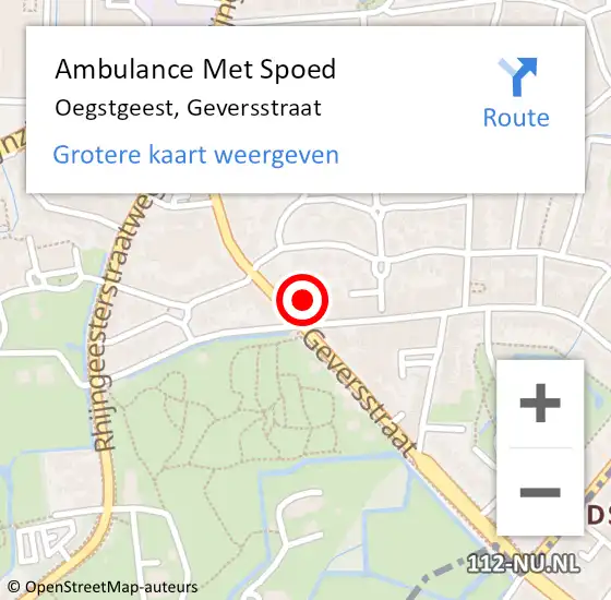 Locatie op kaart van de 112 melding: Ambulance Met Spoed Naar Oegstgeest, Geversstraat op 29 december 2024 13:28