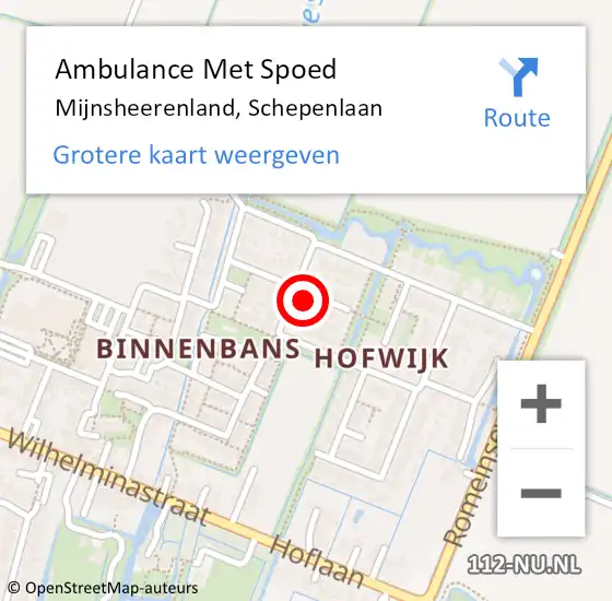 Locatie op kaart van de 112 melding: Ambulance Met Spoed Naar Mijnsheerenland, Schepenlaan op 29 december 2024 13:42