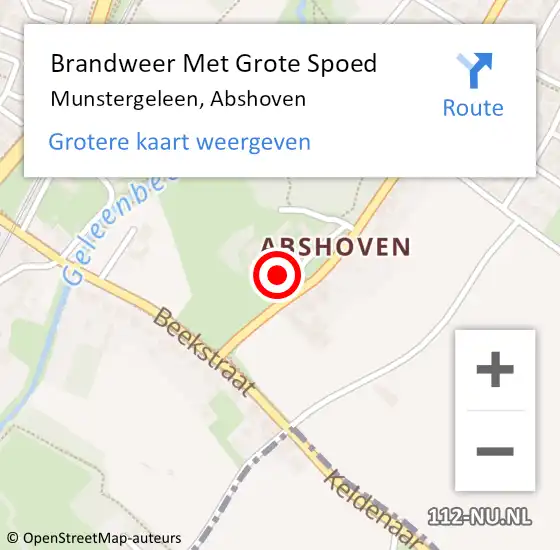 Locatie op kaart van de 112 melding: Brandweer Met Grote Spoed Naar Munstergeleen, Abshoven op 29 december 2024 13:57