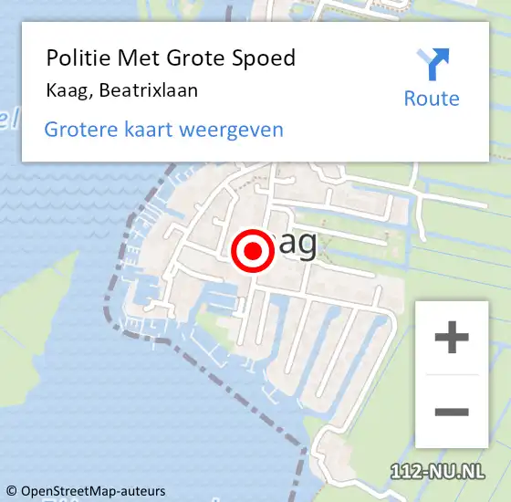 Locatie op kaart van de 112 melding: Politie Met Grote Spoed Naar Kaag, Beatrixlaan op 29 december 2024 14:25