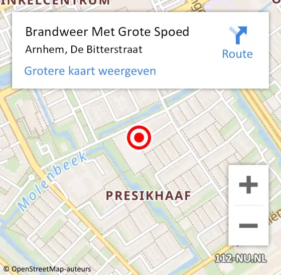 Locatie op kaart van de 112 melding: Brandweer Met Grote Spoed Naar Arnhem, De Bitterstraat op 29 december 2024 14:50