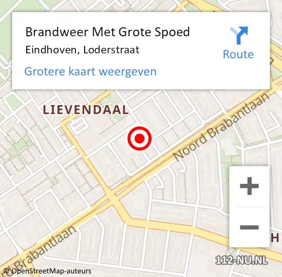 Locatie op kaart van de 112 melding: Brandweer Met Grote Spoed Naar Eindhoven, Loderstraat op 29 december 2024 14:51