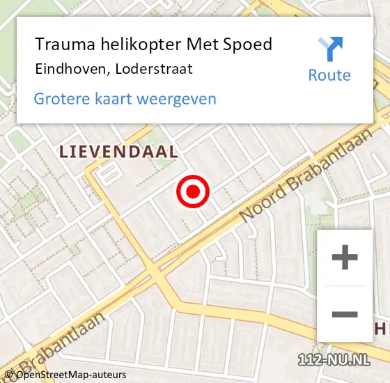 Locatie op kaart van de 112 melding: Trauma helikopter Met Spoed Naar Eindhoven, Loderstraat op 29 december 2024 15:01