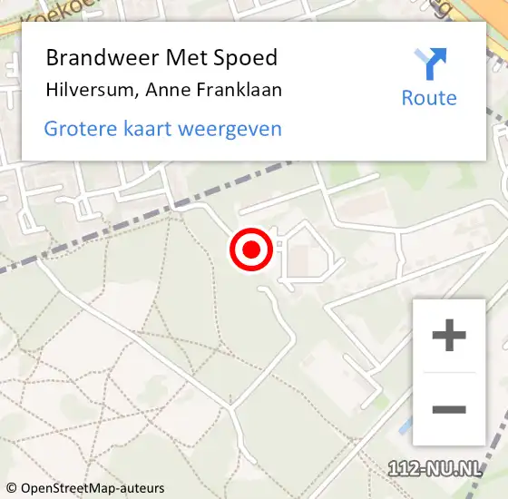 Locatie op kaart van de 112 melding: Brandweer Met Spoed Naar Hilversum, Anne Franklaan op 29 december 2024 15:59