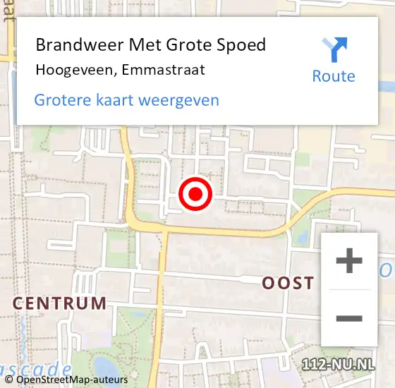 Locatie op kaart van de 112 melding: Brandweer Met Grote Spoed Naar Hoogeveen, Emmastraat op 31 oktober 2014 23:49