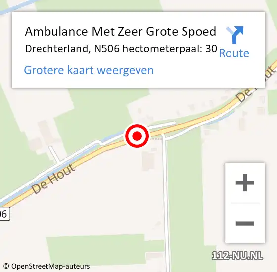 Locatie op kaart van de 112 melding: Ambulance Met Zeer Grote Spoed Naar Drechterland, N506 hectometerpaal: 30 op 29 december 2024 16:48