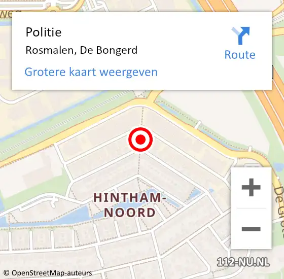 Locatie op kaart van de 112 melding: Politie Rosmalen, De Bongerd op 29 december 2024 16:52