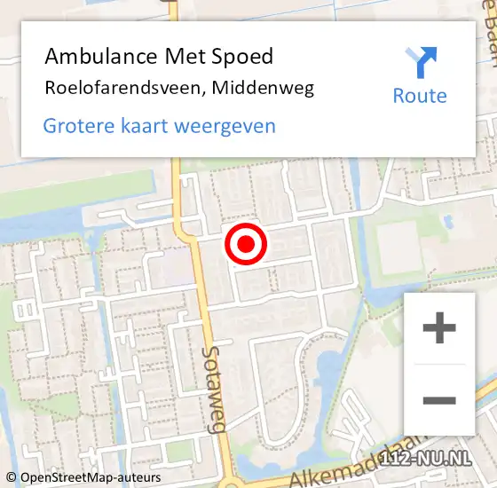 Locatie op kaart van de 112 melding: Ambulance Met Spoed Naar Roelofarendsveen, Middenweg op 29 december 2024 17:15