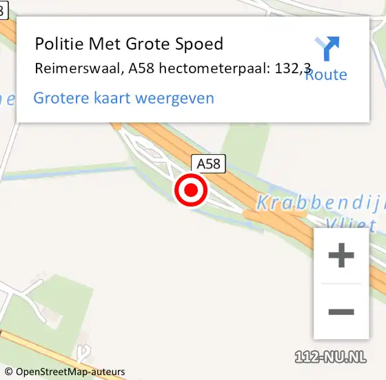 Locatie op kaart van de 112 melding: Politie Met Grote Spoed Naar Reimerswaal, A58 hectometerpaal: 132,3 op 29 december 2024 18:54