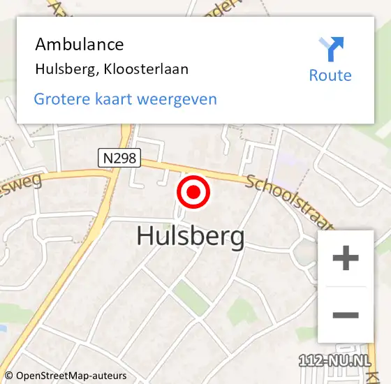 Locatie op kaart van de 112 melding: Ambulance Hulsberg, Kloosterlaan op 1 november 2014 00:14