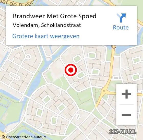 Locatie op kaart van de 112 melding: Brandweer Met Grote Spoed Naar Volendam, Schoklandstraat op 1 november 2014 00:15