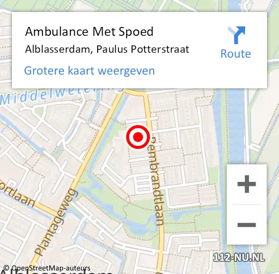 Locatie op kaart van de 112 melding: Ambulance Met Spoed Naar Alblasserdam, Paulus Potterstraat op 29 december 2024 19:31