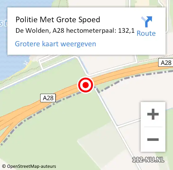 Locatie op kaart van de 112 melding: Politie Met Grote Spoed Naar De Wolden, A28 hectometerpaal: 132,1 op 29 december 2024 20:27