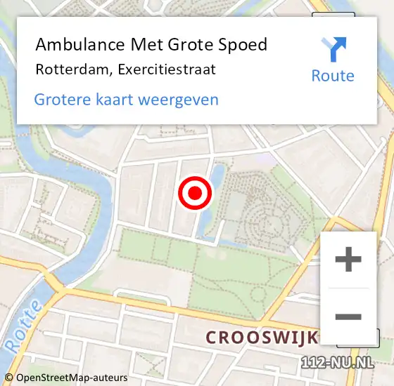 Locatie op kaart van de 112 melding: Ambulance Met Grote Spoed Naar Rotterdam, Exercitiestraat op 29 december 2024 21:01