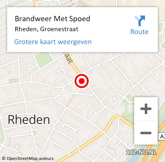 Locatie op kaart van de 112 melding: Brandweer Met Spoed Naar Rheden, Groenestraat op 29 december 2024 21:07