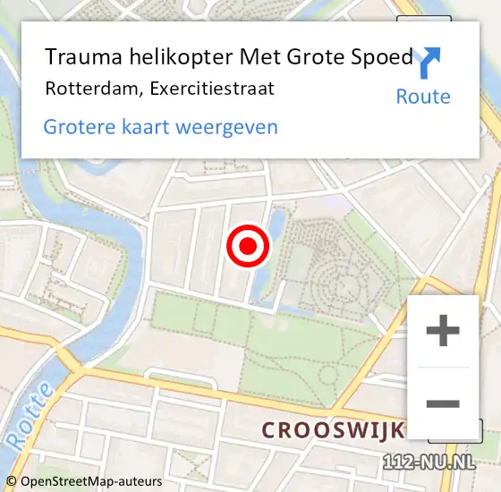 Locatie op kaart van de 112 melding: Trauma helikopter Met Grote Spoed Naar Rotterdam, Exercitiestraat op 29 december 2024 21:12