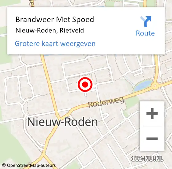 Locatie op kaart van de 112 melding: Brandweer Met Spoed Naar Nieuw-Roden, Rietveld op 29 december 2024 21:17