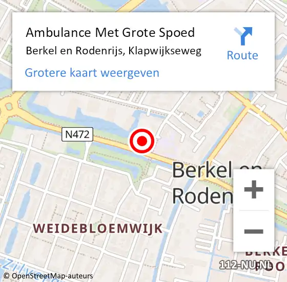 Locatie op kaart van de 112 melding: Ambulance Met Grote Spoed Naar Berkel en Rodenrijs, Klapwijkseweg op 29 december 2024 22:48