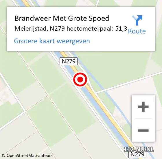 Locatie op kaart van de 112 melding: Brandweer Met Grote Spoed Naar Meierijstad, N279 hectometerpaal: 51,3 op 29 december 2024 22:56