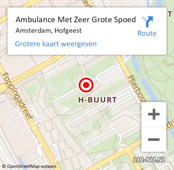 Locatie op kaart van de 112 melding: Ambulance Met Zeer Grote Spoed Naar Amsterdam, Hofgeest op 29 december 2024 23:41