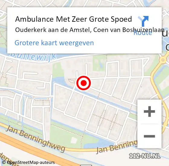 Locatie op kaart van de 112 melding: Ambulance Met Zeer Grote Spoed Naar Ouderkerk aan de Amstel, Coen van Boshuizenlaan op 30 december 2024 01:00