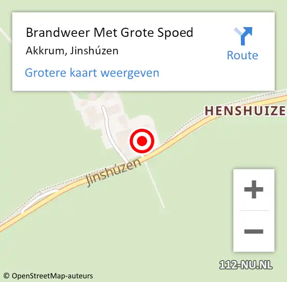 Locatie op kaart van de 112 melding: Brandweer Met Grote Spoed Naar Akkrum, Jinshúzen op 30 december 2024 01:58