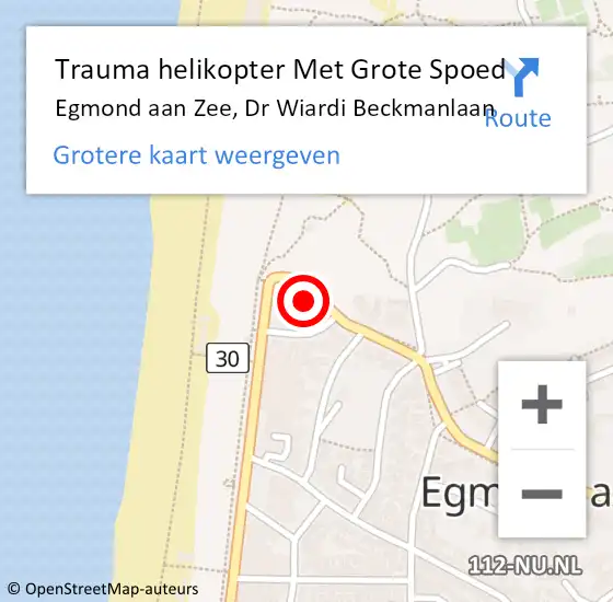 Locatie op kaart van de 112 melding: Trauma helikopter Met Grote Spoed Naar Egmond aan Zee, Dr Wiardi Beckmanlaan op 30 december 2024 02:12