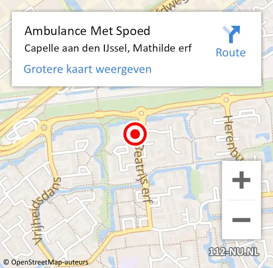 Locatie op kaart van de 112 melding: Ambulance Met Spoed Naar Capelle aan den IJssel, Mathilde erf op 30 december 2024 03:01