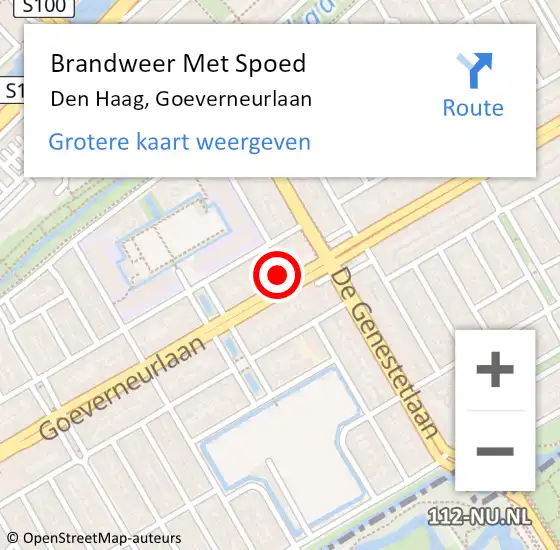 Locatie op kaart van de 112 melding: Brandweer Met Spoed Naar Den Haag, Goeverneurlaan op 30 december 2024 07:58