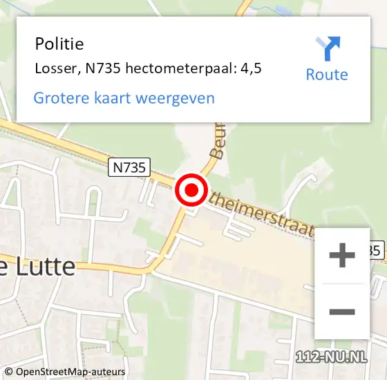 Locatie op kaart van de 112 melding: Politie Losser, N735 hectometerpaal: 4,5 op 30 december 2024 08:11