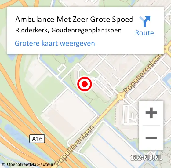 Locatie op kaart van de 112 melding: Ambulance Met Zeer Grote Spoed Naar Ridderkerk, Goudenregenplantsoen op 30 december 2024 09:52