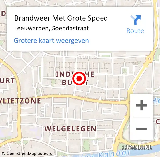 Locatie op kaart van de 112 melding: Brandweer Met Grote Spoed Naar Leeuwarden, Soendastraat op 30 december 2024 10:29